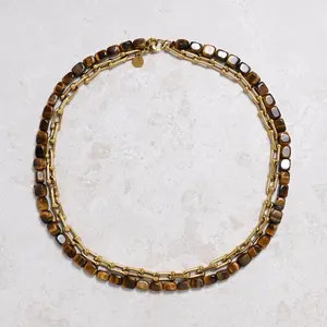 Tiger Eye & Gold Hardware Style Chain Adjustable Necklace
