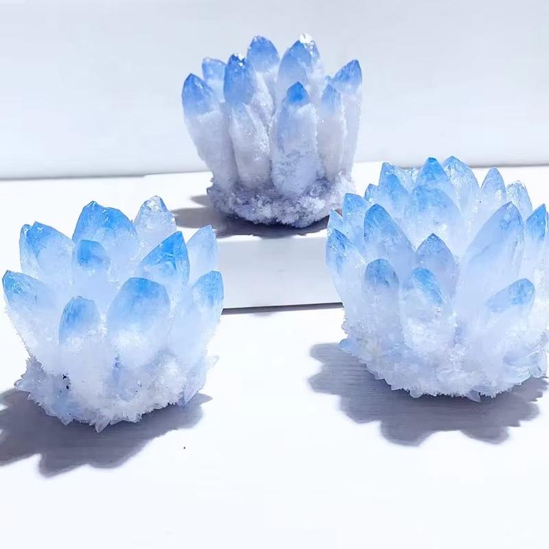Geodora Natural High-Quality Blue Crystal Cluster Flower Mineral Specimen with Random Shape, Home Decor Statue for Office Desk & Wine Cabinet, Holiday Gift Ideas for Crystal Enthusiasts