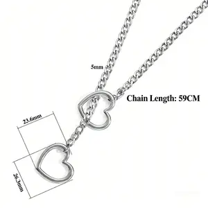 Adjustable Stainless Steel Cuban Link Necklace with Heart O-Ring Punk Style Chain Jewelry for Daily Wear Party Styling Unisex-fashion Accessory Gold-color White