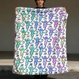 Rainbow Dancing Monkey Pattern Blanket, Soft Flannel, Warm and Durable, Multiple Sizes Available, Perfect for Home Decor, Sofa, Travel, Camping