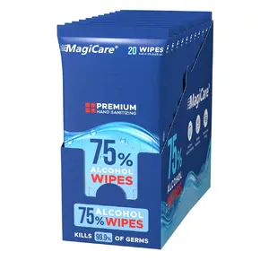 75% Alcohol Hand Sanitizing Wipes (Travel Wipes, 10 Packs) - Premium, Unscented, Large Alcohol Wipes - Hand Wipes Travel Size - Bag, Purse, Car - 10 Packs of 20 (200 Hand Sanitizer Wipes) Napkin