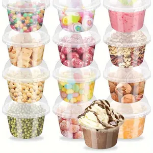 50pcs Large Disposable Plastic Cups with Flat Lids - Cups for Hot and Cold Drinks, Yogurt, Parfaits, Soups, Snacks, Dessert, Salad, Fast Food, Fruit, and Kitchen Supplies - Durable, Leak-Resistant, and Convenient Takeaway Containers