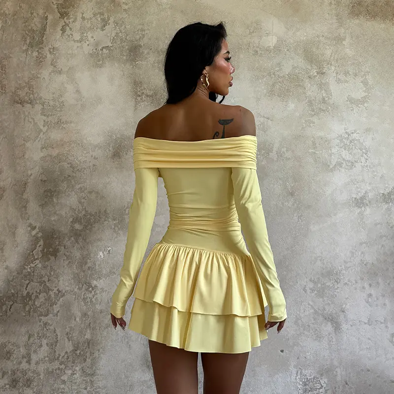 YJ25256PFO-Womens Fall Off-Shoulder Mini A-Line Casual Dress Long-sleeved Bodycon  Short Dress - TikTok Shop