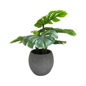 Temp-tations Medium Faux Monstera in Cement Planter Pot Temp-tations Medium Faux Monstera in Cement Planter Pot