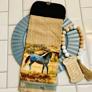 Farm Custom Nonslip Kitchen Towels Potholder with Horse Design 100% Cotton Non-Slip Closure Button for Easy Stove Dishwasher Handle Attachment