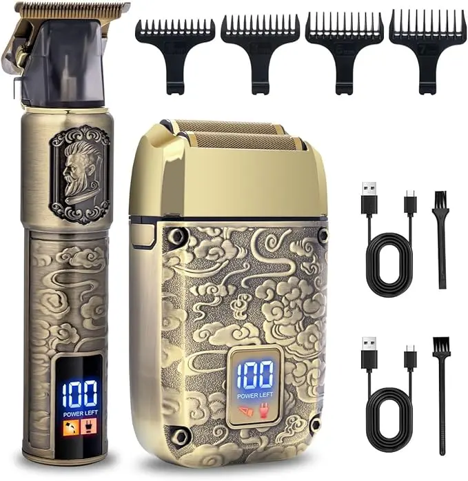 2 in 1 Men's Electric Razor Foil Shaver, Men's Grooming Shaving Kit Hair and Beard Trimmer, Comfort Hair Tools,Washable Hair Clippers for Beard, Face，4 Guide Combs ，Cleaning Brushes ，Usb Cables