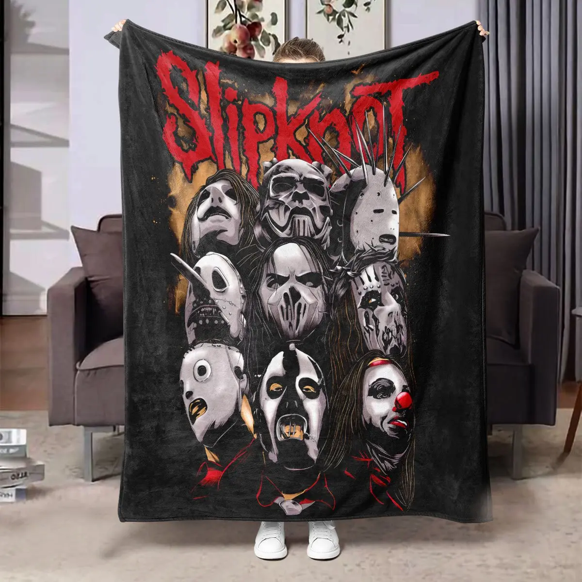 Slipknot Band Member Themed Flannel Throw Blanket - Soft Fleece Fluffy Textile, All-Season Bedding, Ideal for Bed, Sofa Use