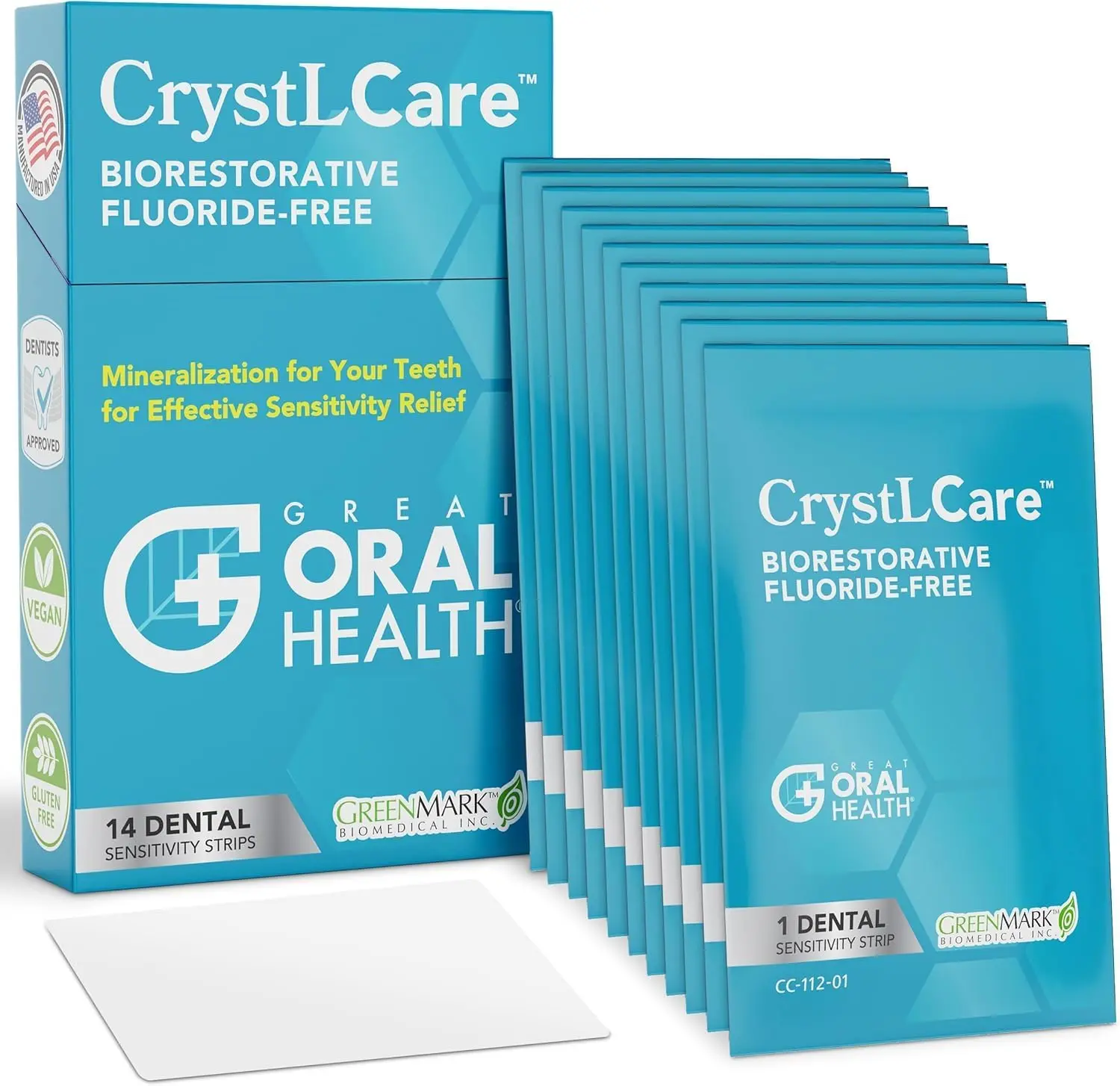 CrystlCare Tooth Sensitivity Treatment Strips for Adults & Kids - 14 Count Hydroxyapatite Dental Strips for Rapid & Long-Lasting Relief - Supports Enamel Repair, Remineralization & Sensitive Teeth Protection - Easy, Mess-Free Oral Care Solution - Daily