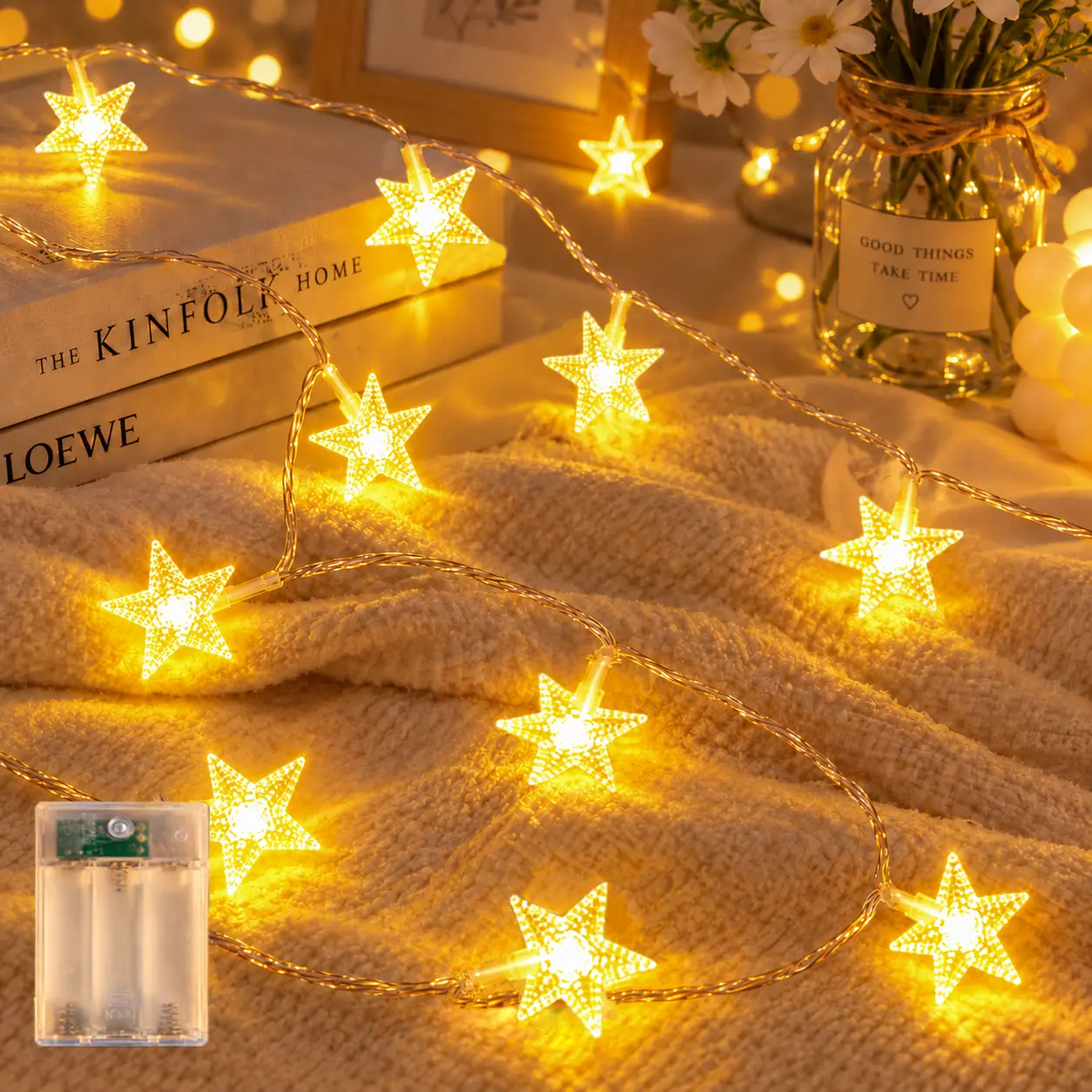 Star String Lights 33FT 80 LED, Battery Operated Fairy Lights for Bedroom Dorm Room Christmas Decor