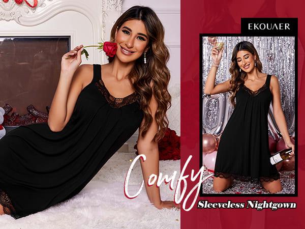 EKOUAER Women's Nightgown V-neck Chemise Sleepwear Lace Nightwear Soft Lingerie for Women EKOUAER Women's Nightgown V-neck Chemise Sleepwear Lace Nightwear Soft Lingerie for Women