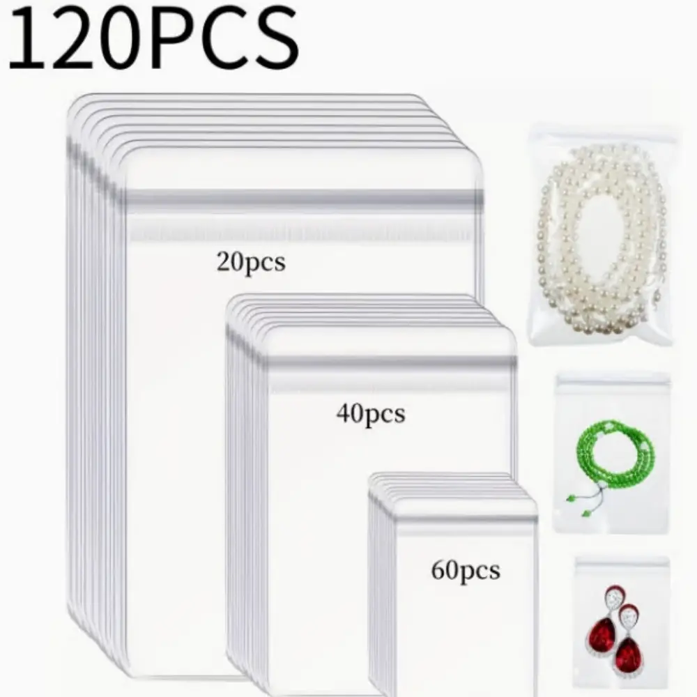 120pcs Storage Bags Set, Including 60pcs 2.76inch, 40pcs 3.94inch, 20pcs 5.12inch Storage Bags, Anti Tarnish Bags, Clear Jewelry, Portable And Dust-proof, for Storing Jewelry Pieces