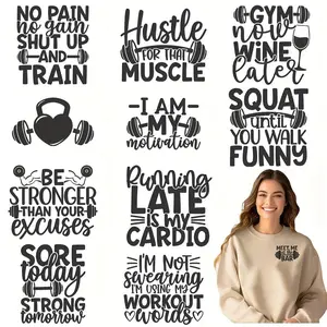 Gym Motivation DTF Transfer Sticker, 12pcs/set Inspirational Fitness Decal, Washable Heat Transfer Design for T-shirts, Masks, Jeans & Backpacks