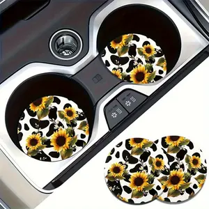 2pcs Sunflower Car Cup Coasters - Non-Slip Drink Mats, Heavy-Duty EVA Cup Holders for Car Interior, SUV, Truck - Easy-Clean Surface, Spill-Proof Cup Mats with Sunflower Design (2.75" Round) - Ideal Gift for Drivers, Car Cup Holder, Vehicle Drink Holders,