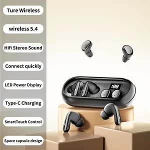 Wireless Earbuds, Bluetooth 5.4 Headphones Bass Stereo, Ear Buds with Noise Cancelling Mic, LED Display in Ear Earphones Clear Calls, IP5 Waterproof Bluetooth Earbuds for Phones/Sports/Laptop, Black invisible sleep wireless earphone long wear