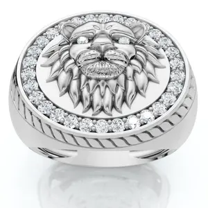 3/8Ct Men's Diamond Lion Head Pink Ring in 10k White or Yellow Gold