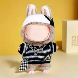 6.69 inch Doll Clothes for Labubu with 3 Outfits -Headscarft & Tshirt & Necklace Set for 17cm Dolls, Adorable Labubu Accessories for Play & Display (Doll Not Included)