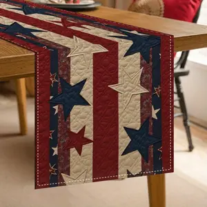 1pc A Patriotic American Flag Table Runner - Featuring a Vibrant Design of Red And Blue Stars And Stripes, Made from Durable Polyester, Perfect for Celebrations on July 4Th, Memorial Day, And Labor Day | Adds a Festive Touch to Any Dining Table