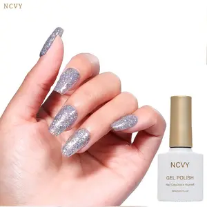 NCVY Silver Glitter Gel Nail Polish, 10ml/0.35oz Nail Polish, long-lasting formula with LED curing, salon quality, perfect for DIY at home, ideal gift for Valentine's Day and spring/summer, safe formula free of HEMA.