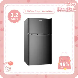 BANGSON 3.2 Cu.ft Mini Fridge, Double Door Small Refrigerator with Freezer, Adjustable Thermostat, Energy-Efficient, Compact Refrigerator, Quiet Operation, LED Interior Light