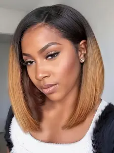 12 Inch Straight Bob Wig for Women, Synthetic Hair with Highlights, Natural Looking Wig, Short Wigs for Daily Party, 150 Density, Breathable Rose Net Cap