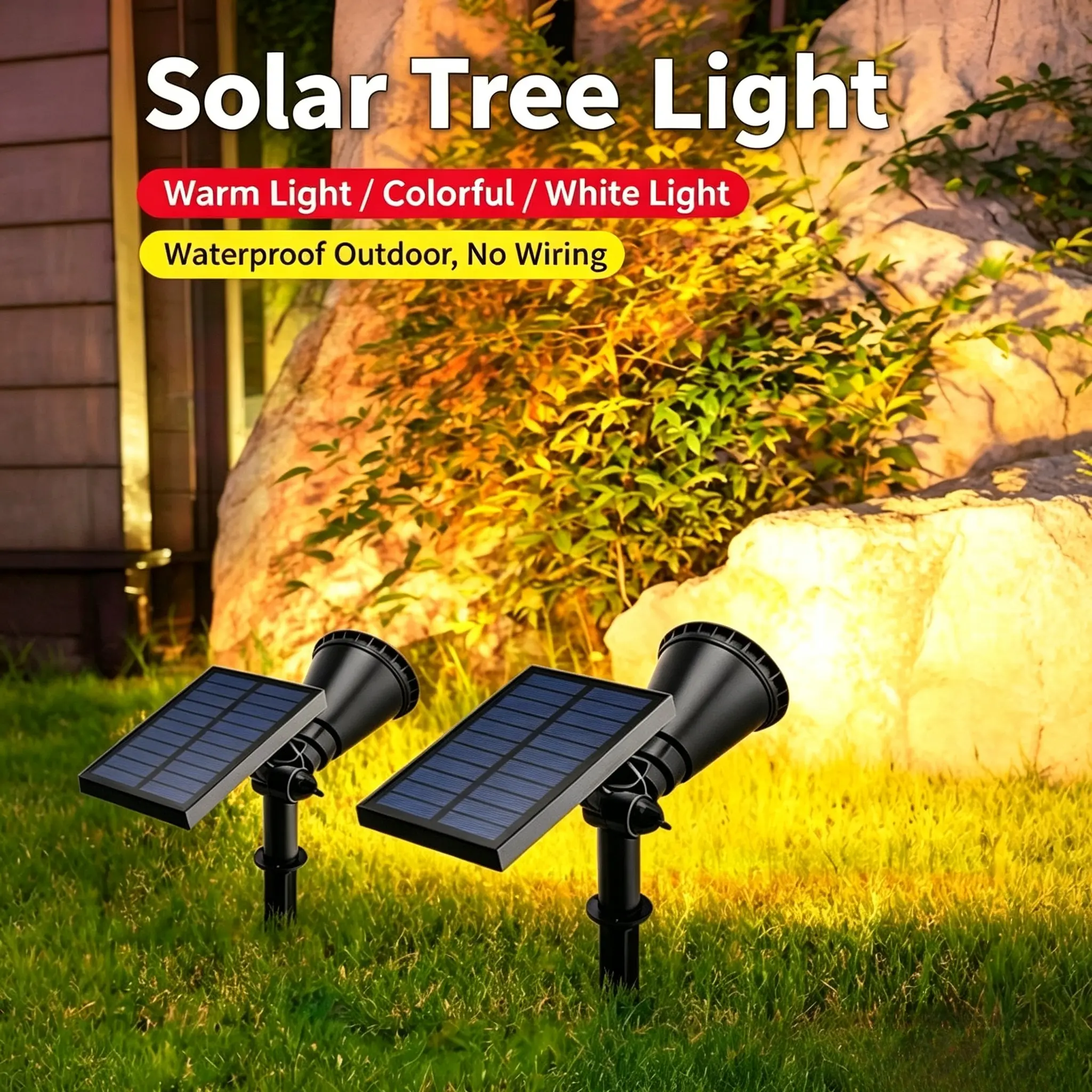 Outdoor Solar Landscape Spotlight - Intelligent Light Control, Auto Shut-Off, IP44 Waterproof, Plastic Body, Spotlight Shape, Outdoor Garden Accessories, Patio Security for Garden, Driveway (Home Improvement Decking & Patio Lighting)
