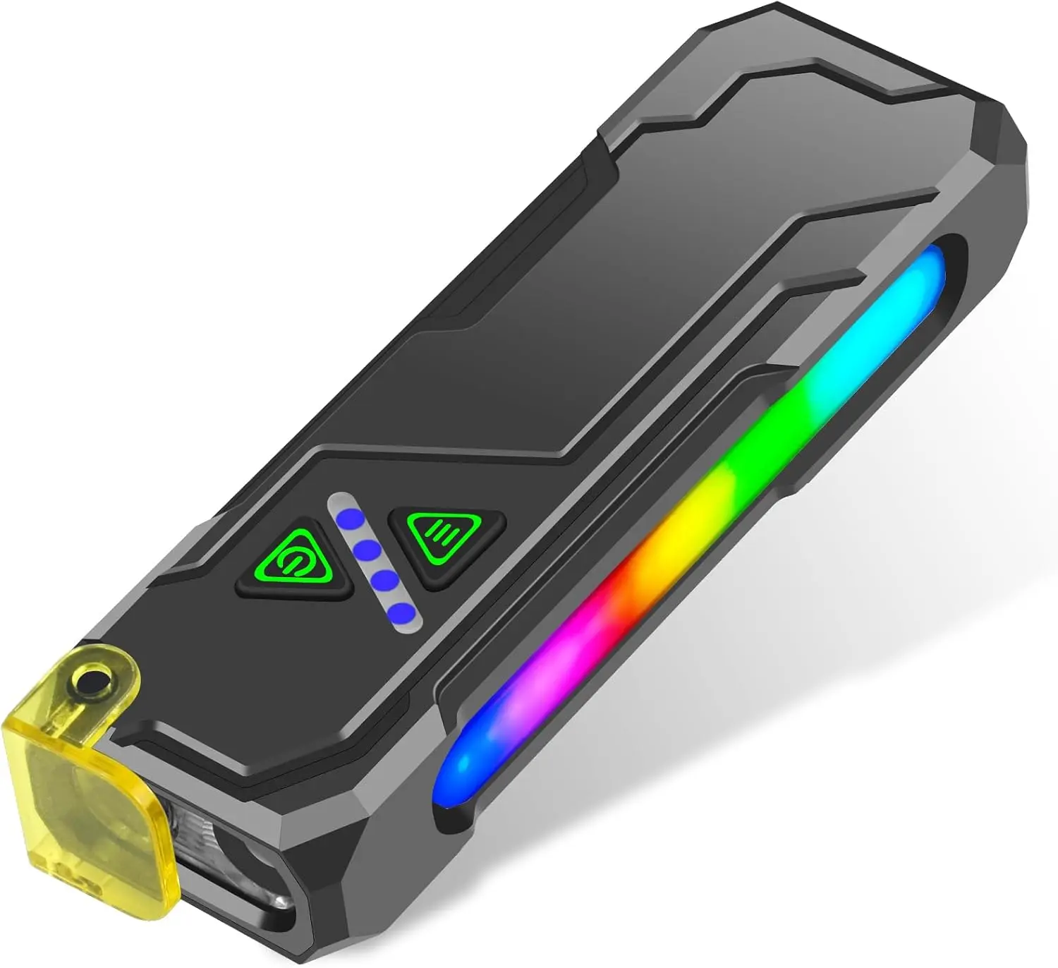 Rechargeable Flat Aluminum Alloy EDC LED Torch - Lightweight Fast-Charging Adjustable Portable Multi-Mode LED Lights with Polycarbonate Yellow Light Diffuser, UV Lamp, Magnetic Base, Clip, USB Port Cable for Home, Camping