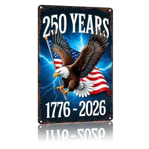 250th Anniversary Usa 1776-2026 Eagle And Flag Design American Freedom Patriotic Decor Wall Signs For Home Bedroom Front Door Bar Garage Aluminum 8 X 12 Inches