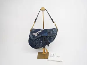 Pre-owned Dior denim Shoulder Bags Christian Peace and Love Patchwork Saddle