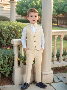 Boys Christmas Gentleman Suit Set, Shirt + Vest + Pants + Bow Tie, Elegant Formal for Birthday Party Wedding Anniversary New Year