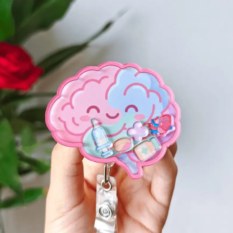 Cute Brain Shaker Badge Reel Gift For Neuro Nurse ID Holder Med Student ID Clip Nursing Shaker Keychain Nursing Pin