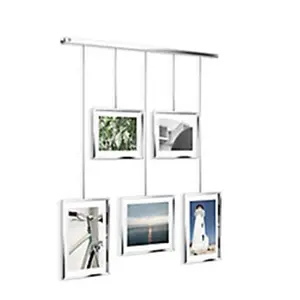 Umbra Brushed Metal Chrome Finish 5 Multi-Size Photo Frames - Hanging Wall Mount, Adjustable Wall Decor for Room Landscape Display
