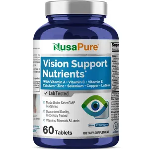 NusaPure Vision Support Nutrients with Vitamin A, C, E, Calcium, Zinc, Selenium, Copper, Lutein 60 Tablets Non-GMO Dietary Supplement