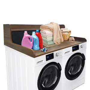 Space-Saving Laundry Countertop Organizer - 54'' Washer and Dryer Top Shelf with 2 Storage Drawers, Edge Rails, Space-Saving Folding Station, Waterproof, Non-Slip - Black MDF