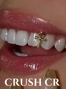 CRUSH CR 18K Gold Plated Ankh Symbol Single Tooth Grillz the Egyptian Key of Life Design in Gold and Silver Dual Options, Perfect for Hip Hop Concerts Club Nights and Edgy Streetwear Outfits Ideal for Rappers Trendsetters Add Cultural Symbols Tooth Gem