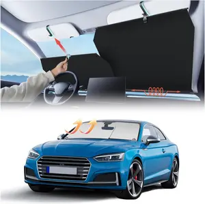 Car Privacy Shades Matte Windshield Sun Shade Sunshade Cool Reflective UV Blocker Heat Insulation for Medium Sedans SUVs 80-147cm Collapsible Retractable Cover