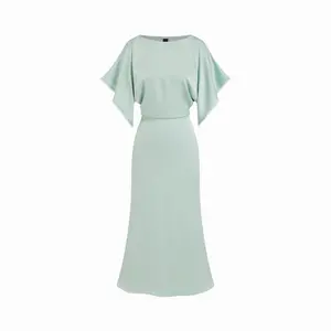 Cider Satin Boat Neck Batwing Sleeve Lace Trim Maxi Dress
