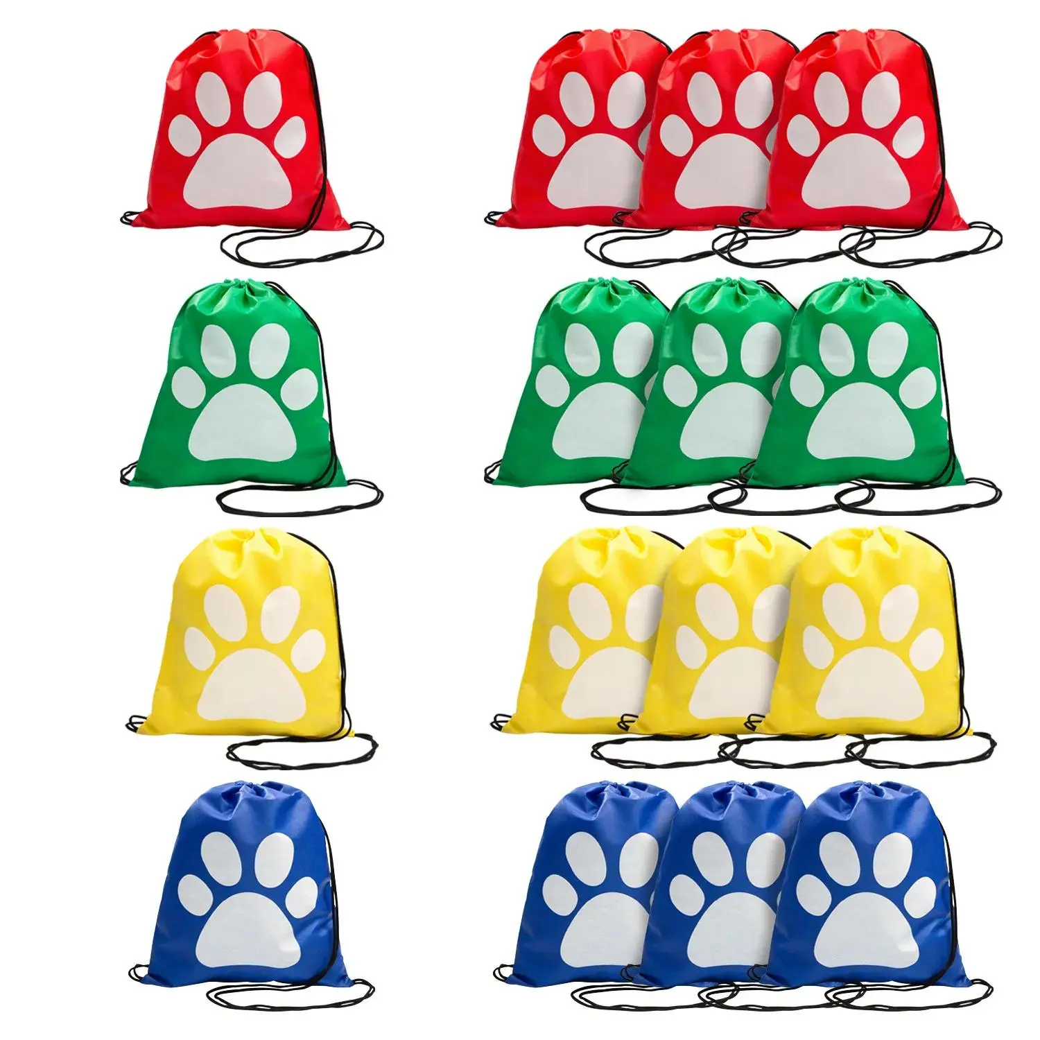 12" x 15" Medium Nonwoven Paw Print Drawstring Bags - 12 Pc.