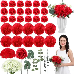 310 Pcs Artificial Flowers Bouque Bulk DIY Baby's Breath Bouquet Bulk Hydrangea Artificial Flowers Wedding Bouquets Floral Arrangement for Wedding Centerpieces Decor(Red)