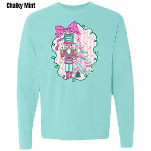 Pink & Teal Nutcracker Long Sleeve Comfort Colors T-Shirt 'NLB'