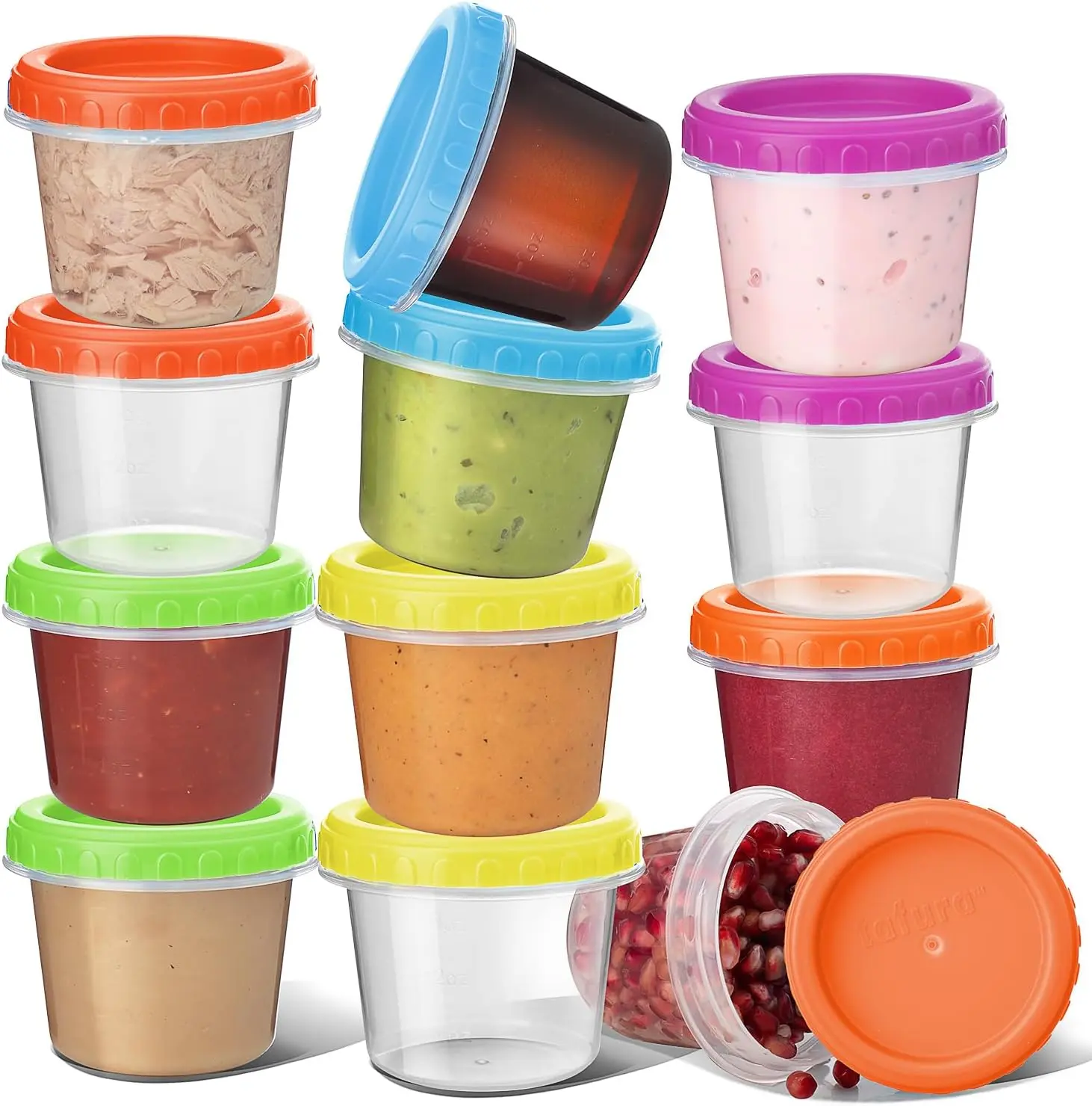 4 Oz. Small Containers with Lids [12 Pack] | Condiment Containers for Puree, Snacks, More | Reusable Small Plastic Food Storage Containers, BPA Free