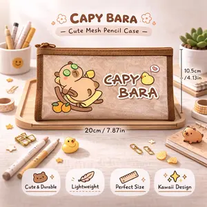 Kawaii Capybara Pencil Case - Mesh Office Desk Accessories, Classroom & School Supplies Cosmetic Bag Pouch