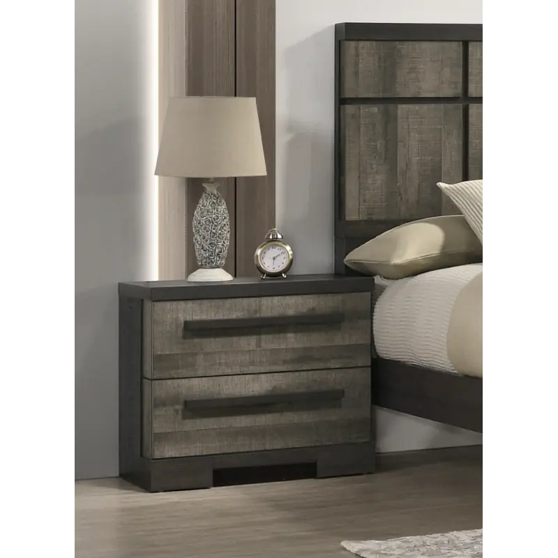 1pc Contemporary 2-Drawer Nightstand Brown Gray Finish Wooden Bedroom Furniture