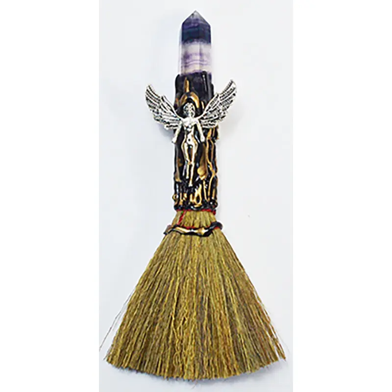 7.5 Inch Angel Crystal Besom Broom — Fluorite Point Altar