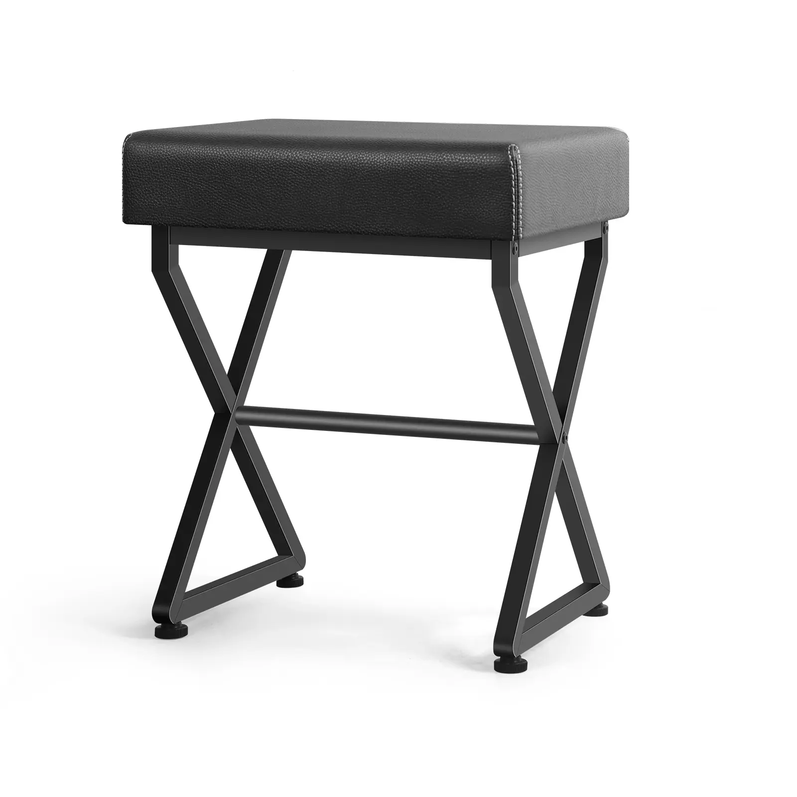 Square Faux Leather Footstool, Makeup Vanity Stool with Sturdy Metal Legs, Adjustable Feet, for Bedroom, Living Room & Entryway