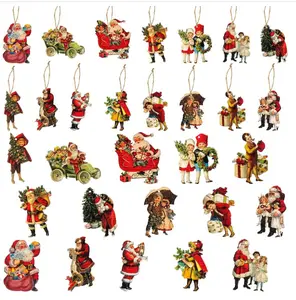 Christmas Vintage Hanging Ornaments - 46Pcs Xmas Victorian Style Banner Santa Claus Child Wood Ornaments Decorations, Christmas Party Theme Decoration Anniversary or Christmas for Party Decor