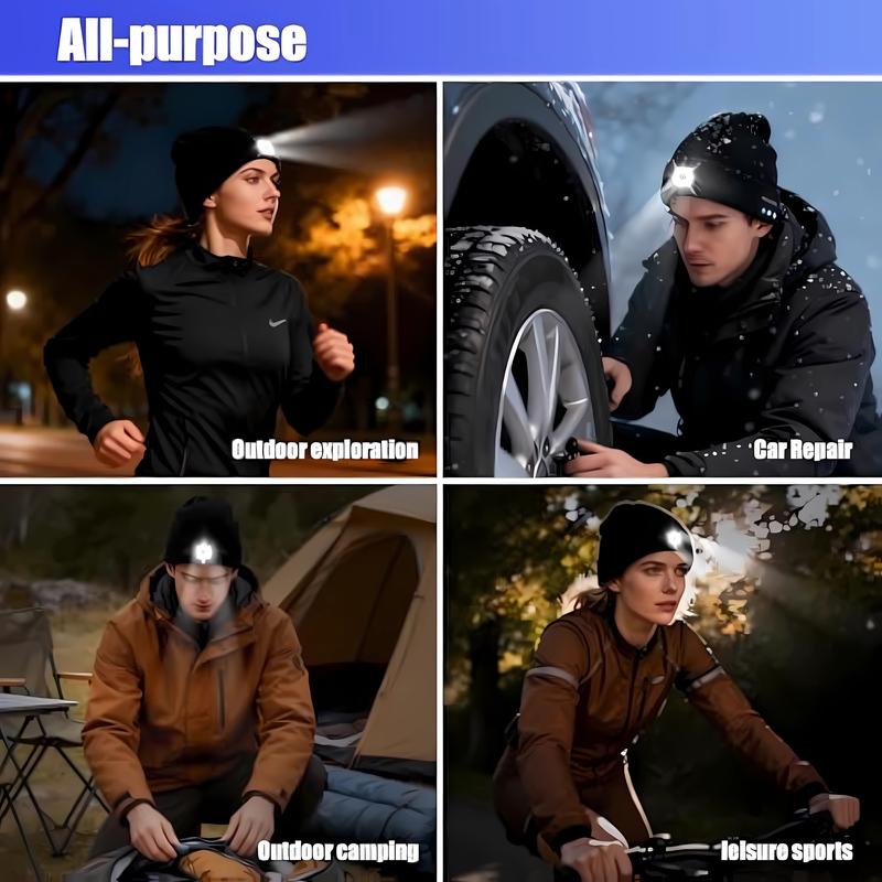 Bluetooth Beanie with Light, Unisex USB Rechargeable LED Flashlight Hat with Cordless Headphones & Built-in Speaker Microphone, Christmas & Birthday Gifts for Men, Husband & Teenagers