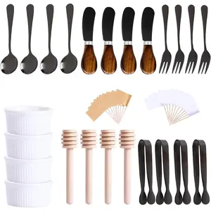 25 Psc Charcuterie Accessories Cheese Spreaders For Charcuterie Board Mini Serving Spoons Blank Toothpick Flags Bowl For Christmas Pastry Making forks And Mini Serving Tongs