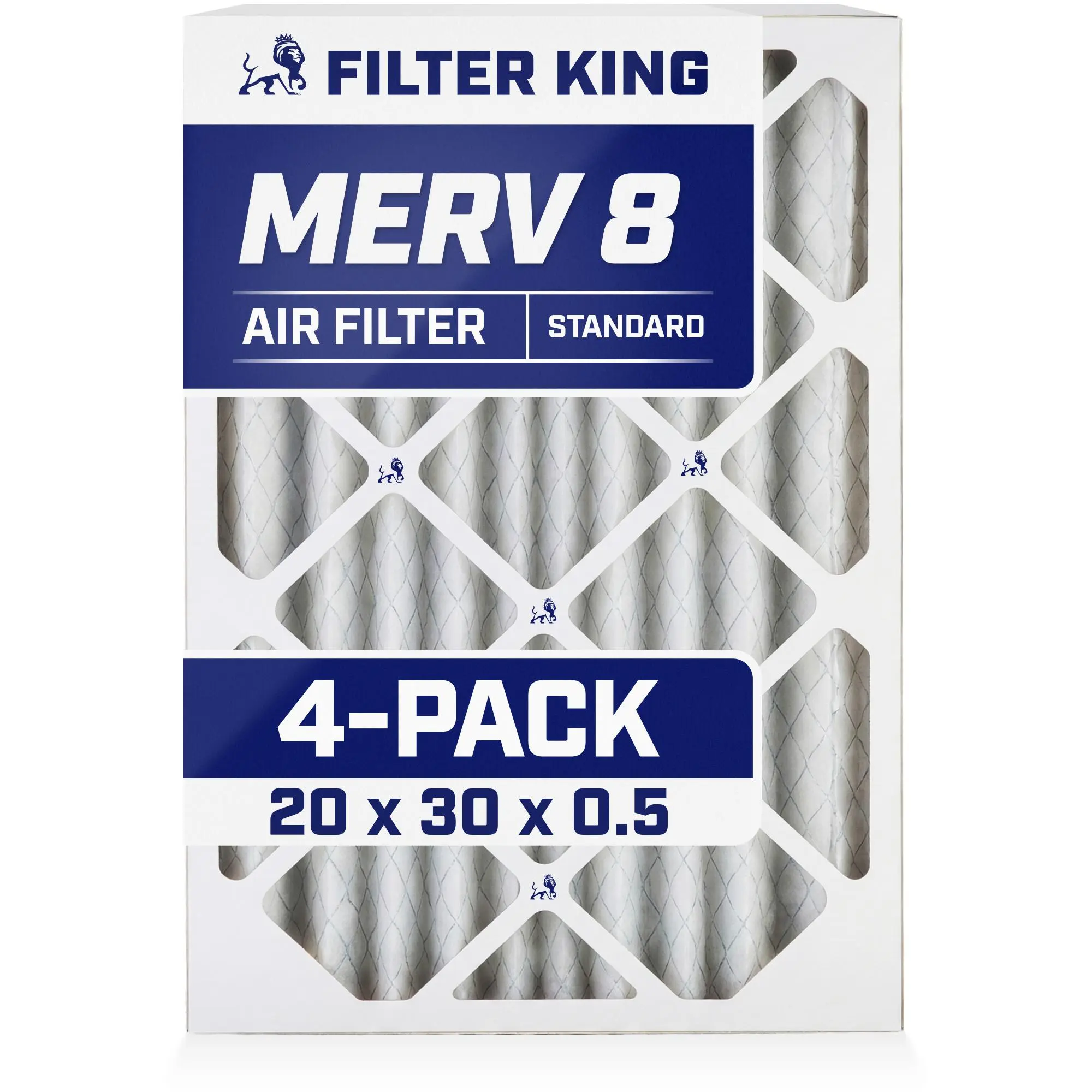 Filter King 20x30x0.5 Air Filter | 4-PACK | MERV 8 HVAC Pleated A/C Furnace Filters | MADE IN USA | Actual Size: 19.5 x 29.5 x 0.5"