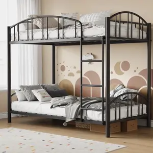 Metal Bunk Bed Twin Over Twin Heavy Duty Frame with Arched Guardrail Safety Ladder Sturdy Steel No Box Spring Needed Black