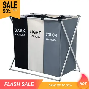 3 Section Laundry Basket Dark Light Color Foldable Hamper Sorter with Waterproof Oxford Bags & Aluminum Frame for Home Dormitory Multicolored Foldable Aluminum Laundry Hamper Multicolor Foldable Laundry Basket